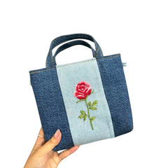 Handmade Upcycled Denim Mini Embroidered Tote Bag