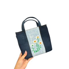Handmade Upcycled Denim Mini Embroidered Tote Bag