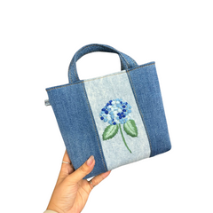 Handmade Upcycled Denim Mini Embroidered Tote Bag