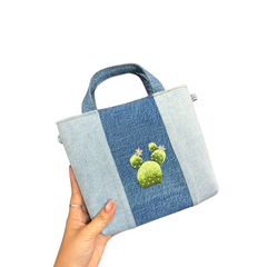 Handmade Upcycled Denim Mini Embroidered Tote Bag