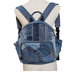 Handmade Upcycled Denim Peony Backpack