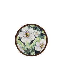 Round Ceramic Wall Art With White Floral Pattern