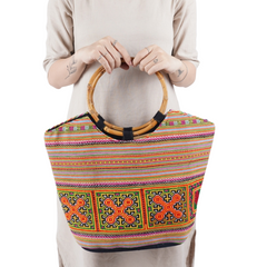 Hand Woven Brocade Bag with Round Handle