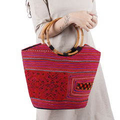 Hand Woven Brocade Bag with Round Handle