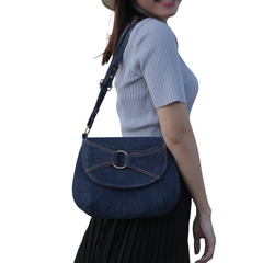 Handmade Upcycled Denim Round Crossbody Bag