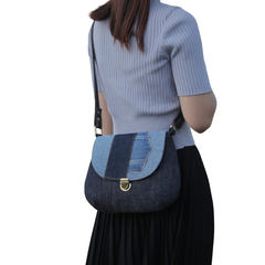 Handmade Upcycled Denim Round Crossbody Bag