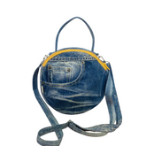 Handmade Upcycled Denim Round Crossbody Bag
