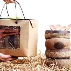 Set Of 2 Coconut Shell Bowls And 2 Spoons With Random Patterns