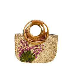 Square Water Hyacinth Bag With Rattan Handle