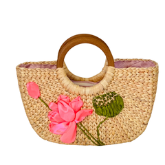 Square Water Hyacinth Bag with Wooden Handle 3