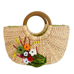 Square Water Hyacinth Bag with Wooden Handle 3