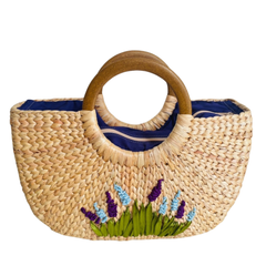 Square Water Hyacinth Bag with Wooden Handle 3