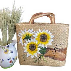 Straw Bag with Fabric Handle