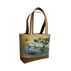 Straw Bag With Fabric Strap
