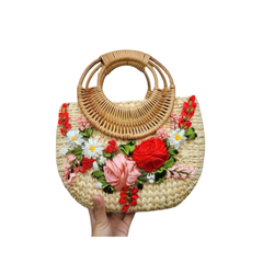 Water Hyacinth Bag Embroidered With Flowers 1