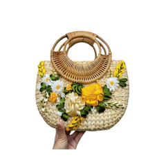 Water Hyacinth Bag Embroidered With Flowers 1