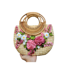Water Hyacinth Bag Embroidered With Flowers 2
