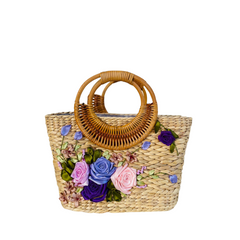 Water Hyacinth Bag With Three Rattan Handles 3