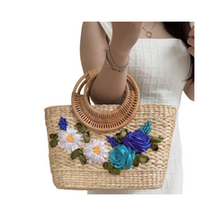 Water Hyacinth Bag With Three Rattan Handles 3