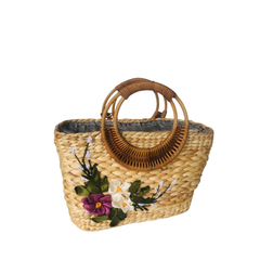 Water Hyacinth Bag With Three Rattan Handles 2