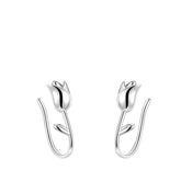 Women's Rose-Shaped Earrings Handcrafted 999 Fine Silver