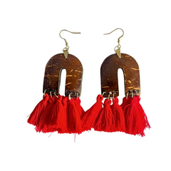 Bohemi Style Coconut Earrings With Fragances, Red