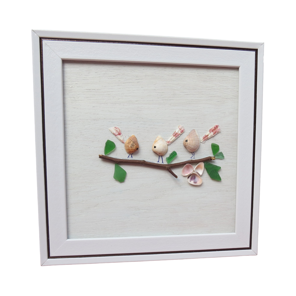 Bird On Tree Branch Painting From Seashell