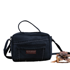 Handmade Upcycled Denim Box Bag With Handle