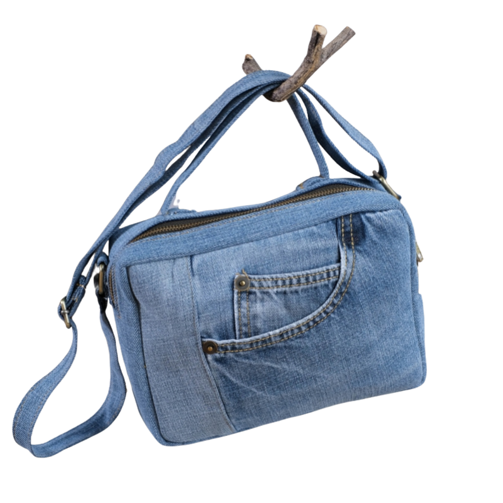 Handmade Upcycled Denim Box Bag With Handle