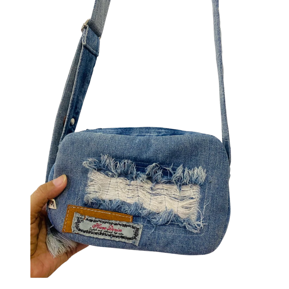 Handmade Upcycled Denim Box Shaped Phone Crossbody Bag