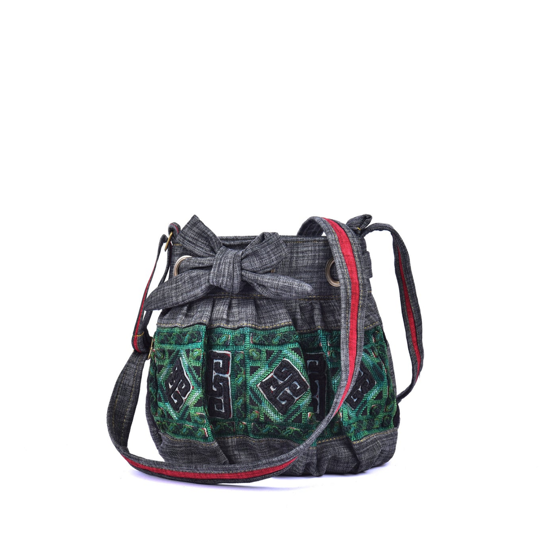 Hand-Woven Brocade Bag With Bow Tie