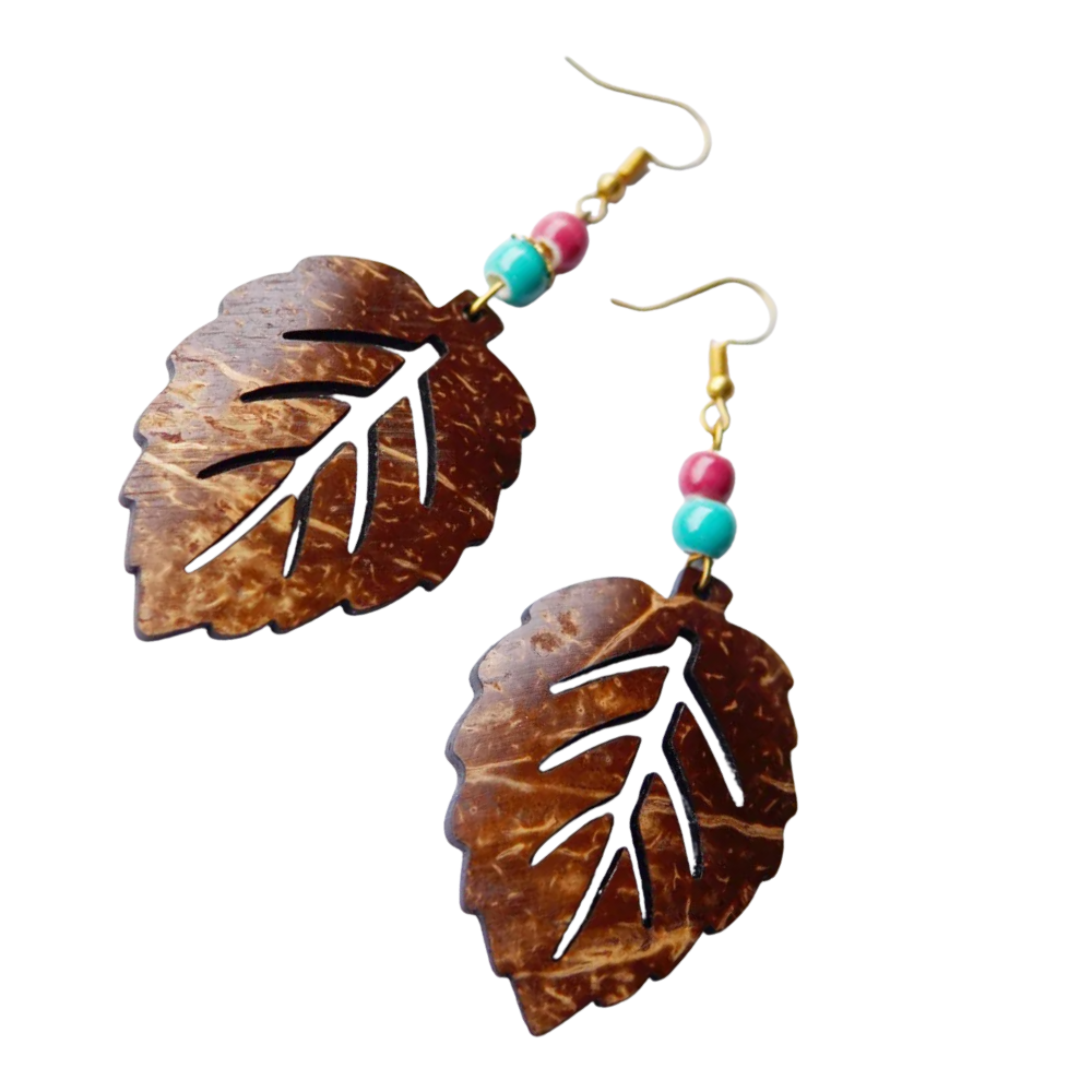 Coconut Leaf Earrings With Pearl Beads