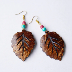 Coconut Leaf Earrings With Pearl Beads