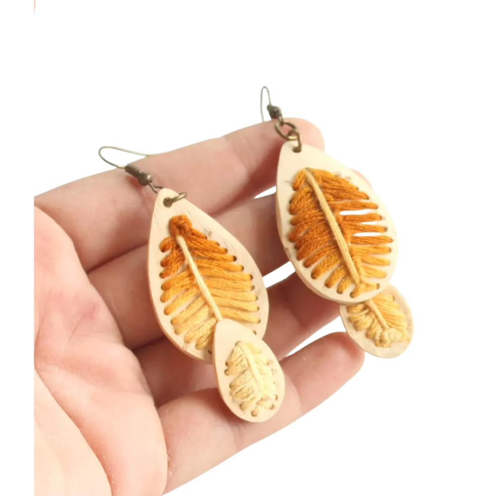 Coconut Leaf Earrings With Embroidery