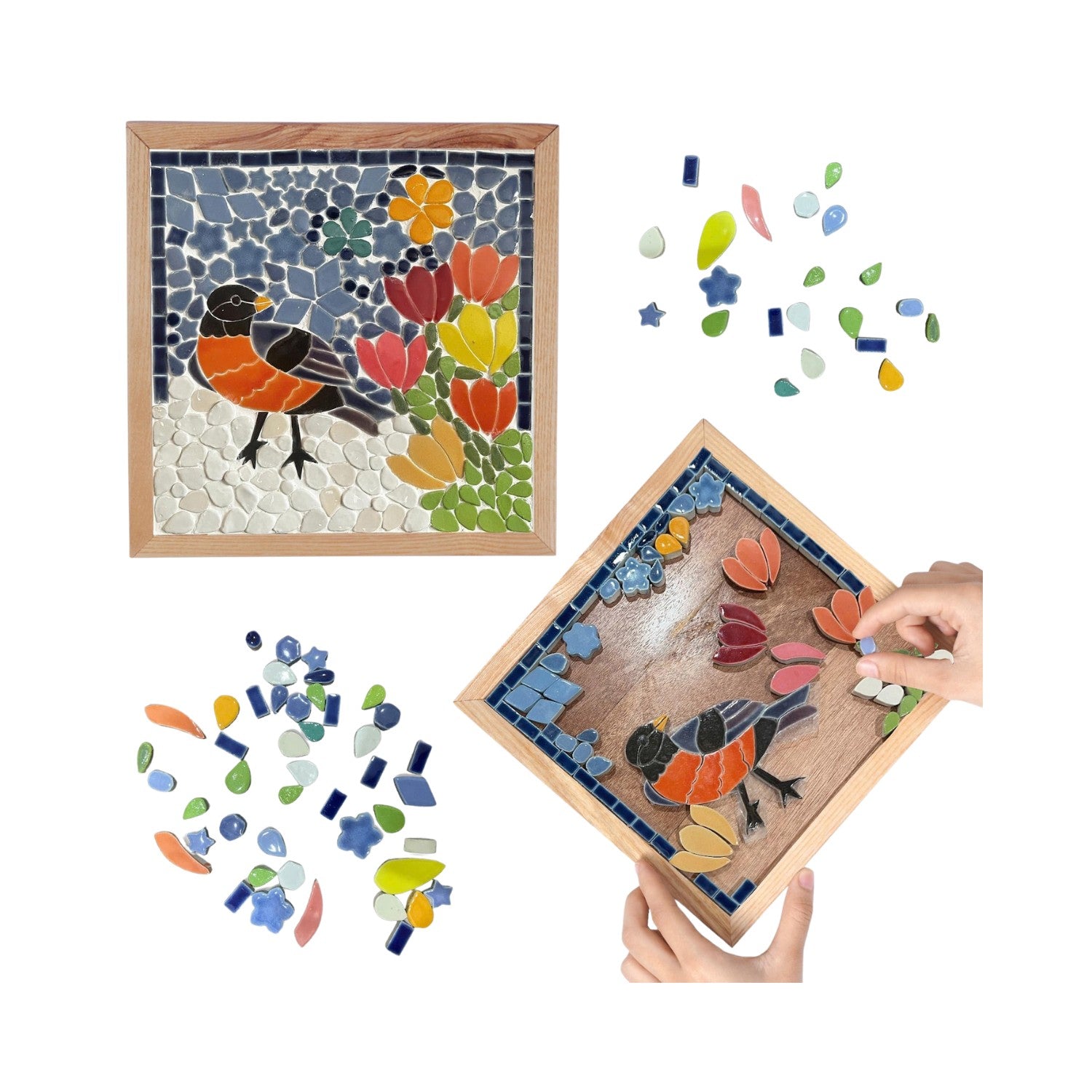 Ceramic Jigsaw Puzzle Set Featuring Birds And Tulips