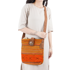 Hand-Woven Brocade Crossbody Bag With Coconut Button