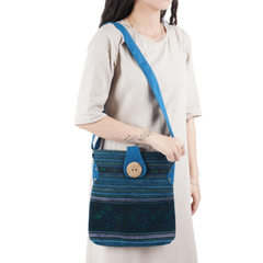 Hand-Woven Brocade Crossbody Bag With Coconut Button