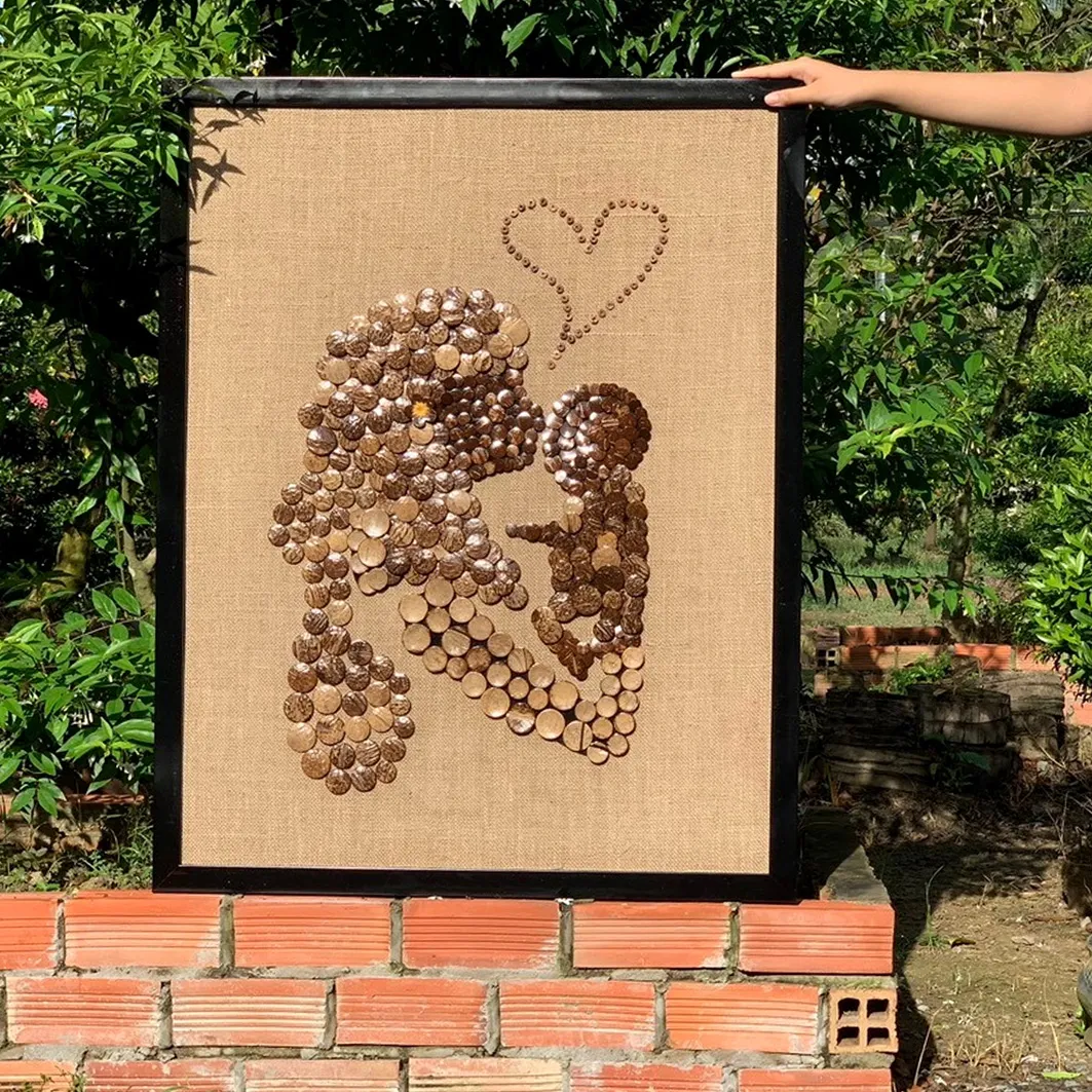 Coconut Painting Decor Mother and Baby
