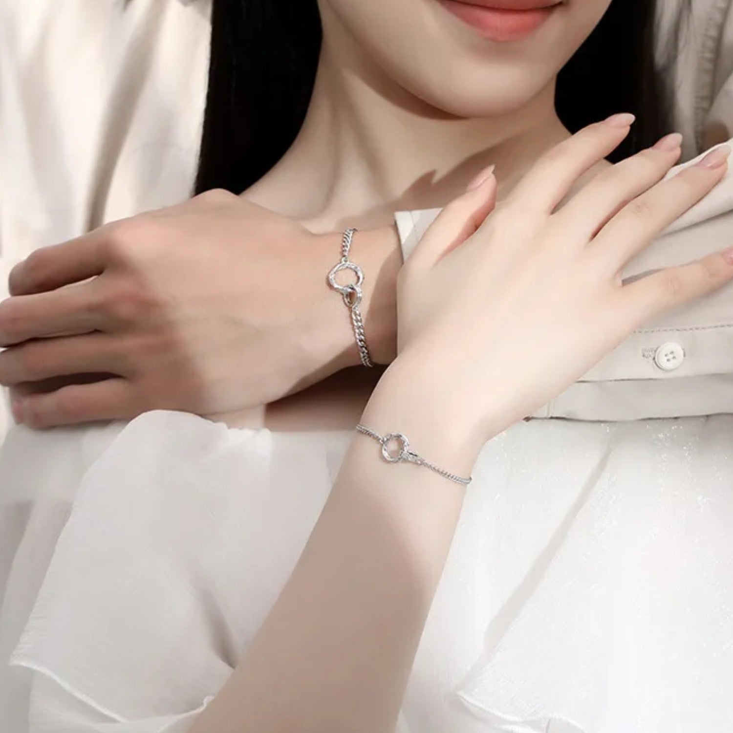 Couple Bracelets with Rose Design Handcrafted 925 Sterling Silver