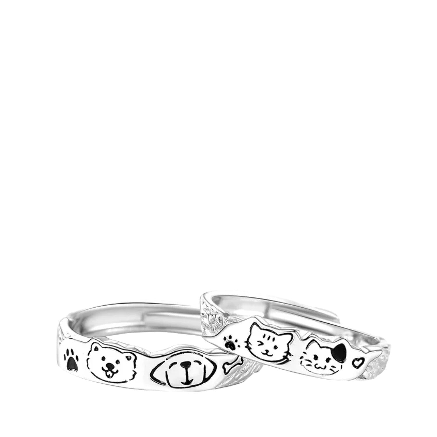 Couple Rings Dog Cat Handcrafted 999 Fine Silver