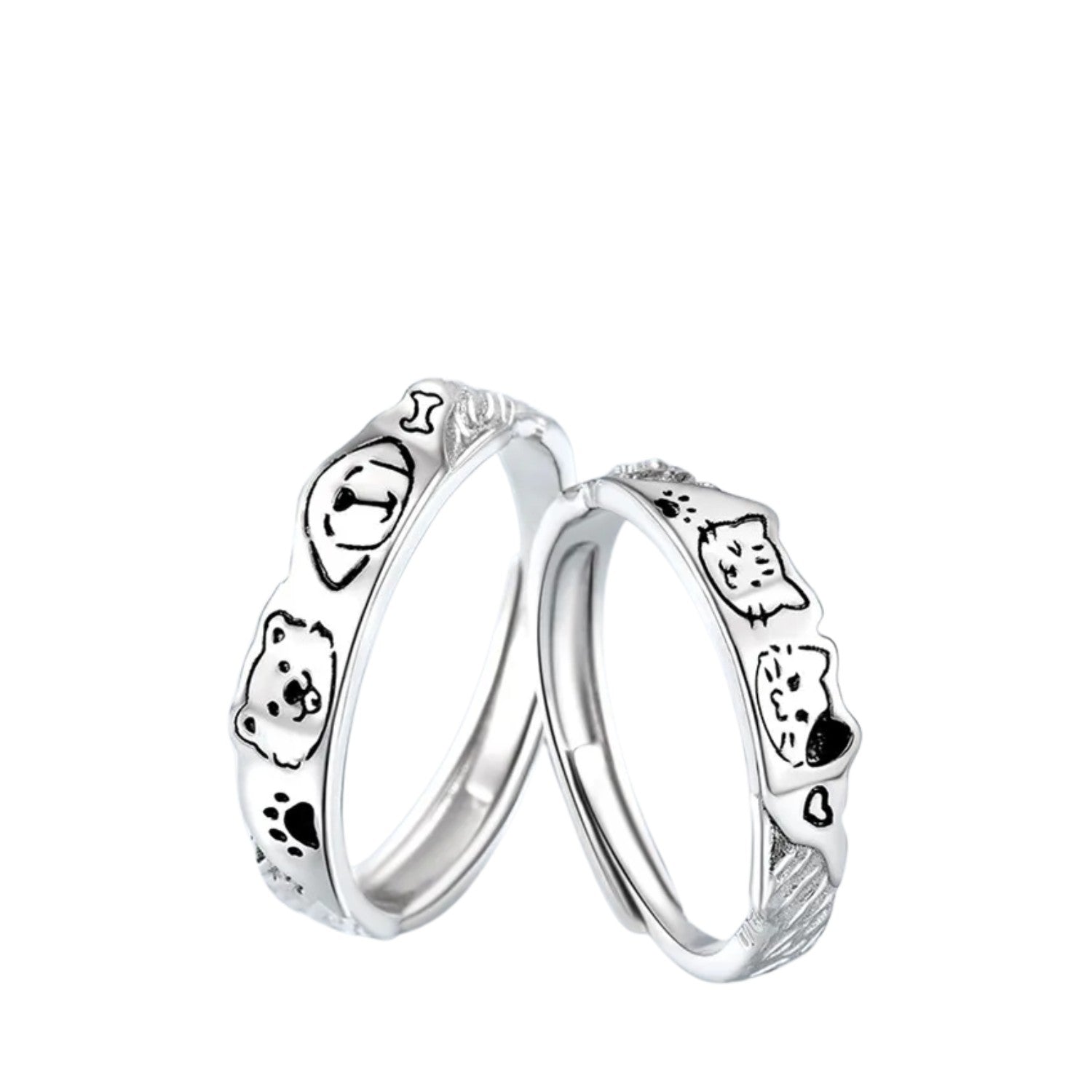 Couple Rings Dog Cat Handcrafted 999 Fine Silver