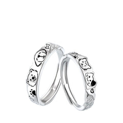 Couple Rings Dog Cat Handcrafted 999 Fine Silver
