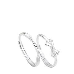Couple Rings With Bows Handcrafted 999 Fine Silver