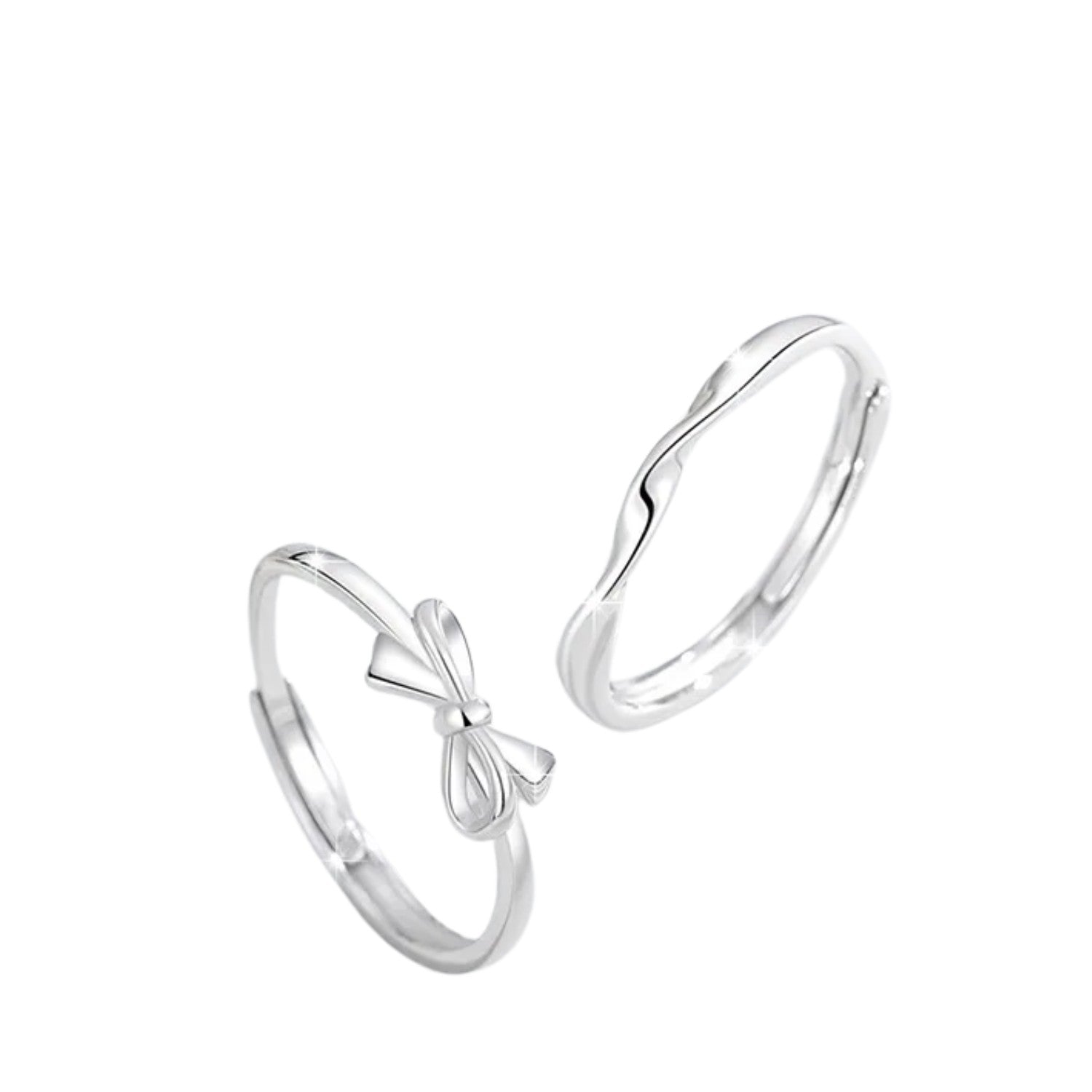 Couple Rings With Bows Handcrafted 999 Fine Silver