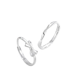 Couple Rings With Bows Handcrafted 999 Fine Silver