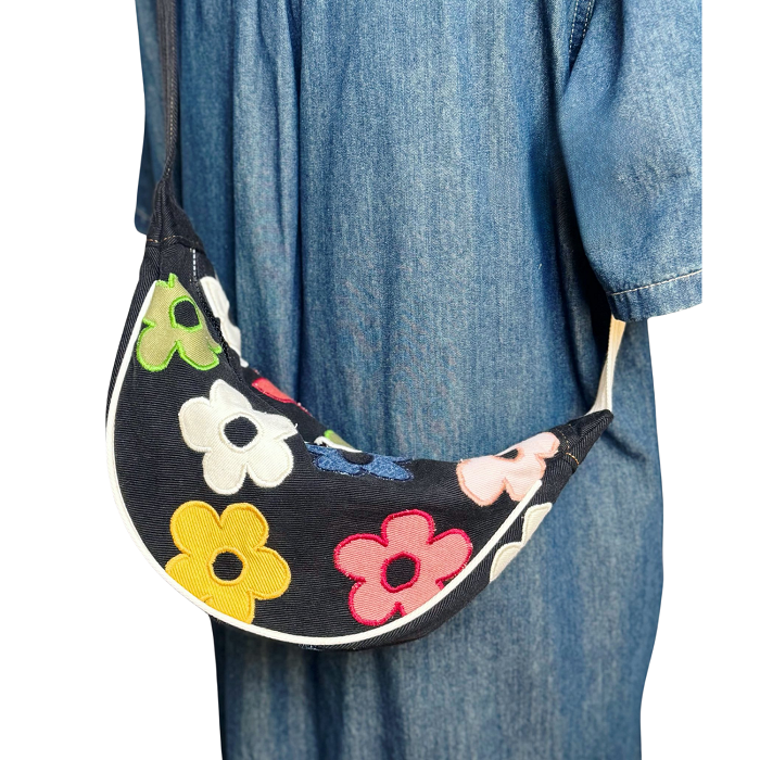 Handmade Upcycled Denim Crescent Bag