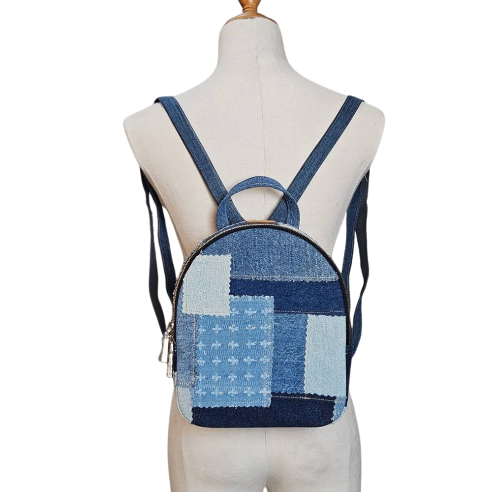 Handmade Upcycled Denim Dahlia Backpack