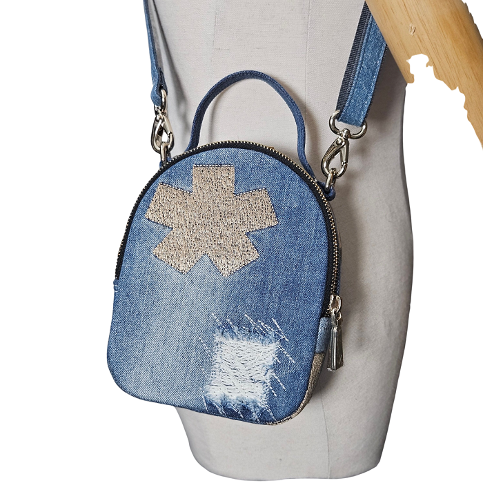 Handmade Upcycled Denim Dahlia Crossbody Bag