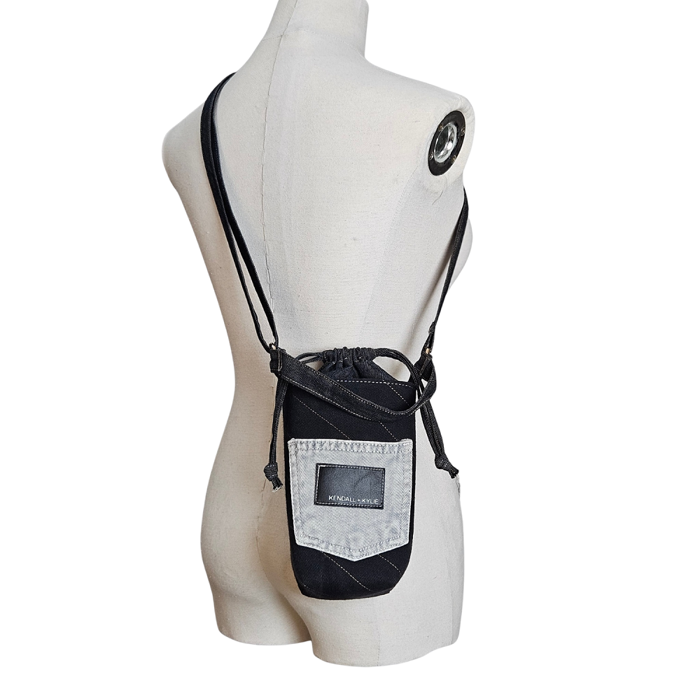 Handmade Upcycled Denim Drawstring Water  Bottle Bag