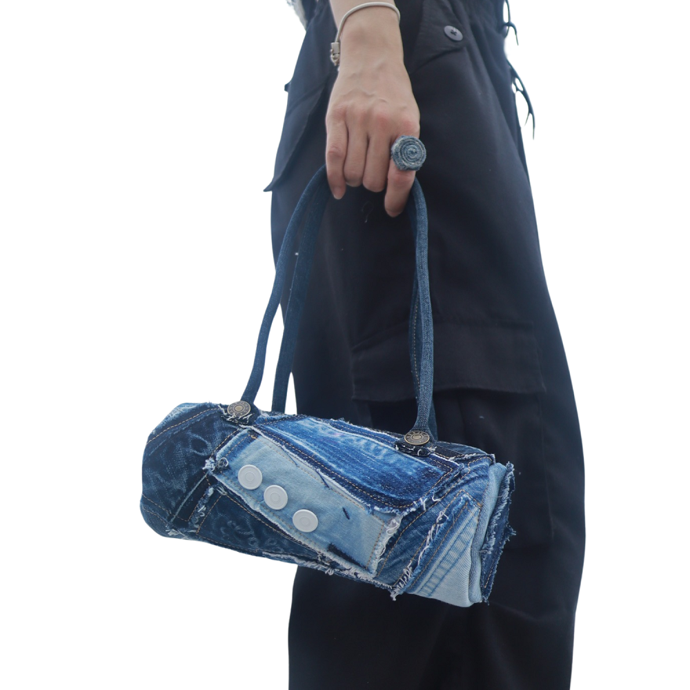 Handmade Upcycled Denim Drum Shoulder Bag